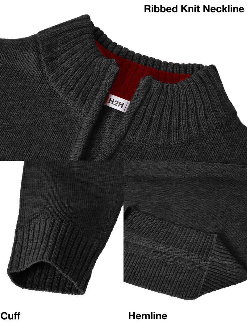 H2H Men's Casual Slim Fit 1/4 Zip up Long Sleeve Pullover Mock Neck Sweater Charcoal US XL/Asia 2XL (KMOSWL021) - Image 5